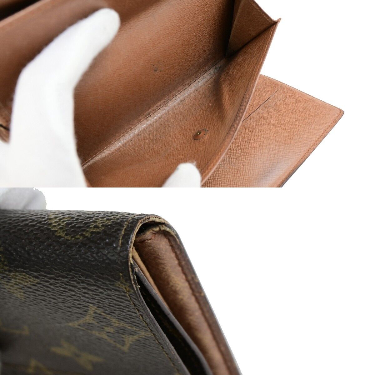 LOUIS VUITTON LV Logo 3 Set Bifold Wallet Purse Monogram Leather Brown 04EC888