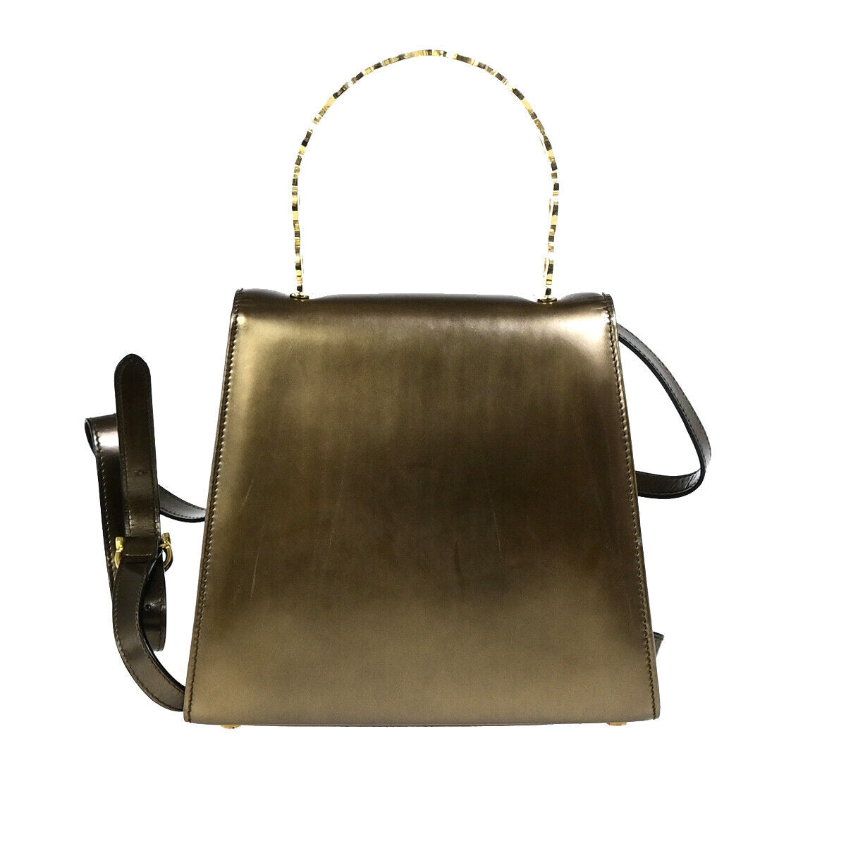 SALVATORE FERRAGAMO Gancini 2Way Shoulder Hand Bag Leather Bronze GHW 81YF996