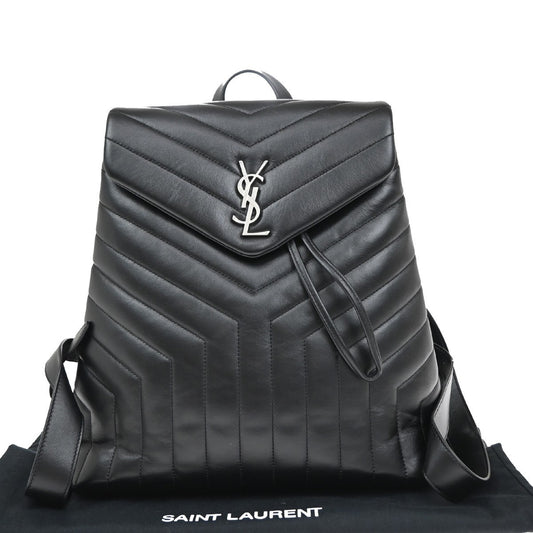 SAINT LAURENT YSL Logo LouLou Backpack Bag Leather Black SHW Italy 652LC599