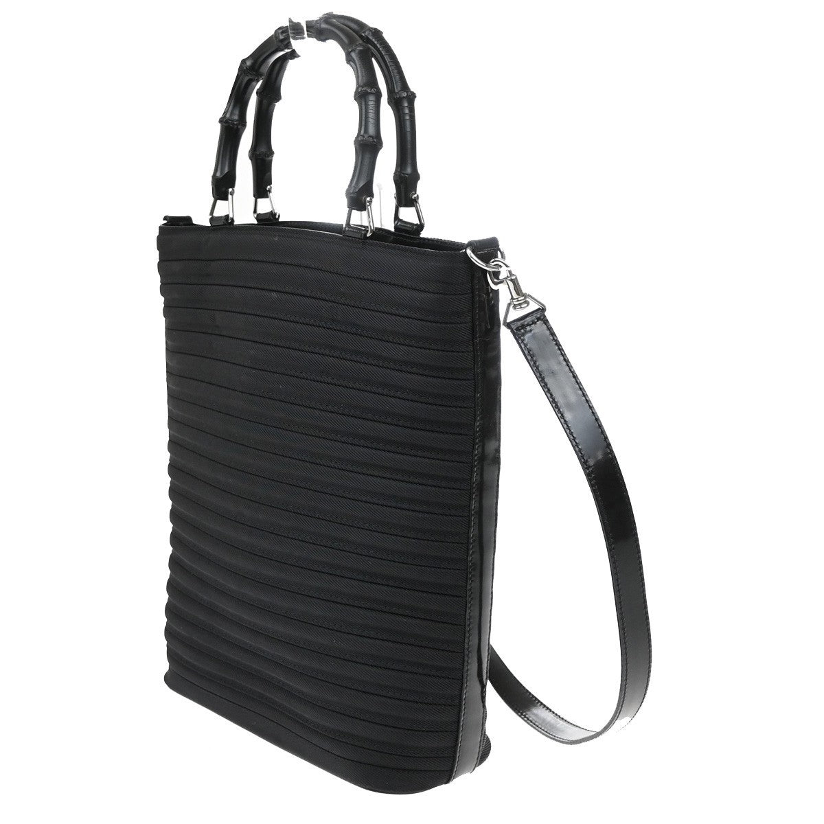 GUCCI Logo Bamboo 2Way Shoulder Hand Bag Canvas Leather Black SHW 30KB571