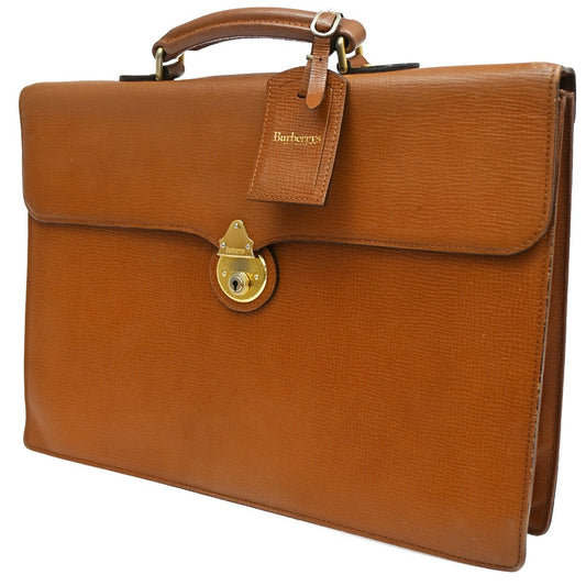 Burberrys Logo Business Briefcase Hand Bag Leather Brown GHW With Key 04KB683