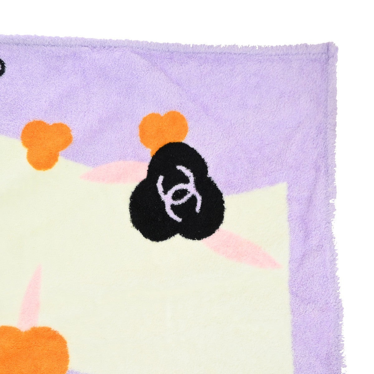 CHANEL CC Logo Camellia Large Beach Towel 100% Cotton Purple White 01KP556