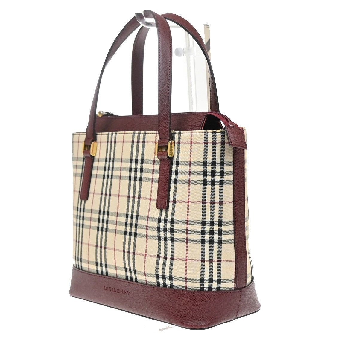 BURBERRY Nova Check Shoulder Hand Tote Bag Canvas Leather Beige Red GHW 32RL977