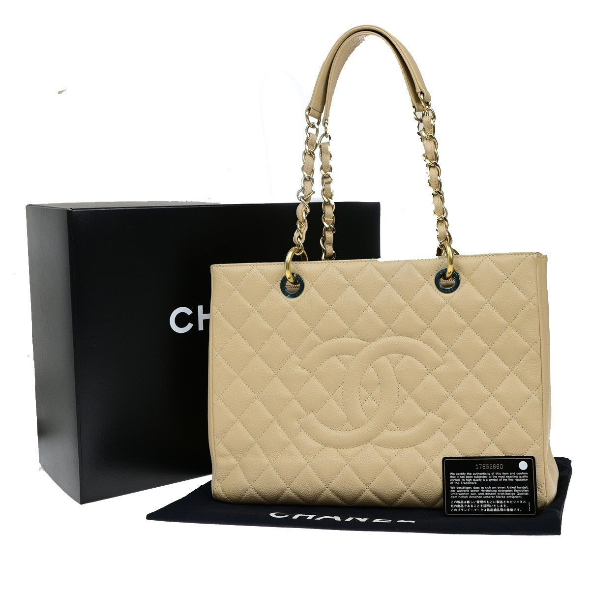CHANEL CC GST Chain Shoulder Bag Grained Calfskin Leather Beige GHW 652RL053