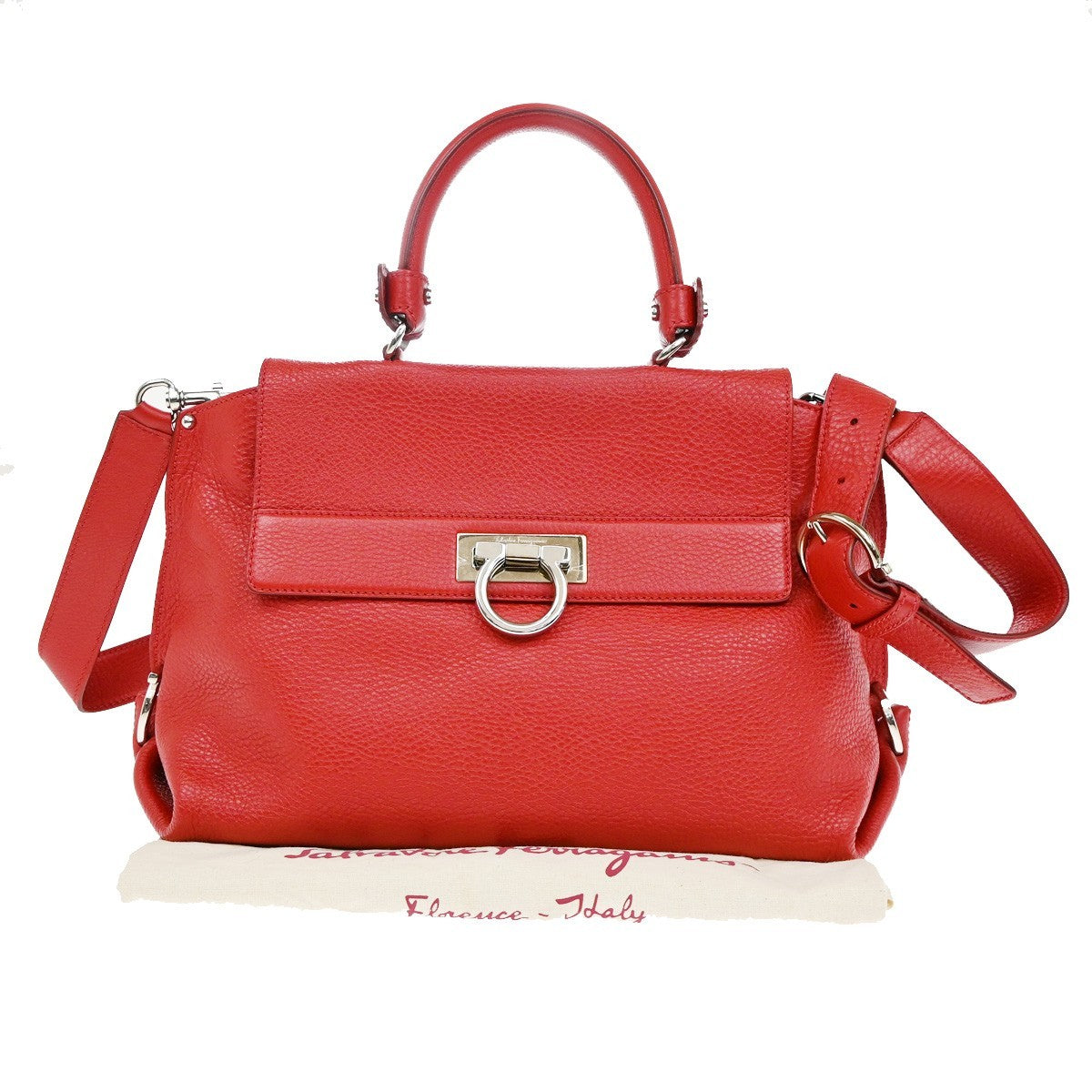 SALVATORE FERRAGAMO Gancini 2Way Shoulder Hand Bag Leather Red SHW 34KB417