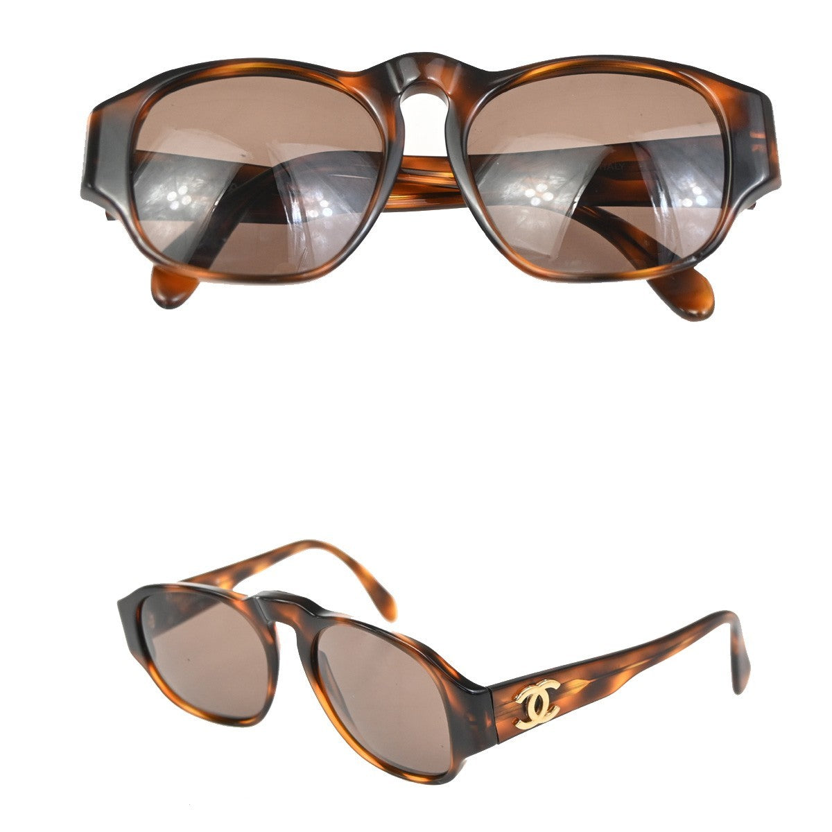 CHANEL CC Logo Sunglasses Eye Wear Plastic Brown GHW Italy 0006 09RL981