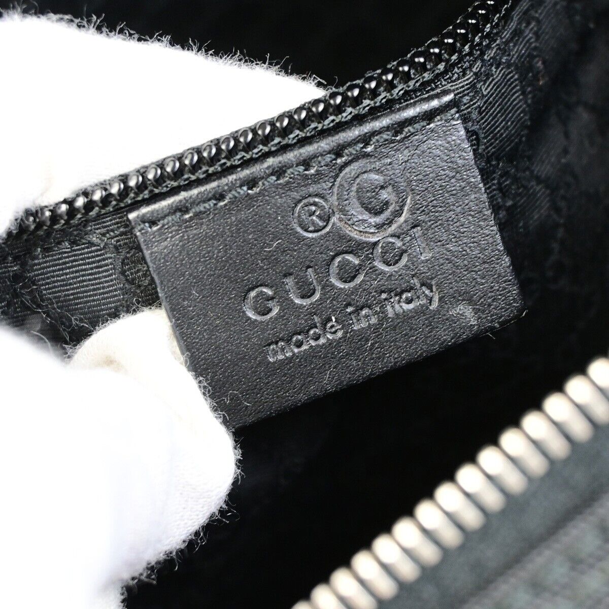 GUCCI Logo Double Pockets Shoulder Bag Nylon Leather Black SHW Italy 31FB352