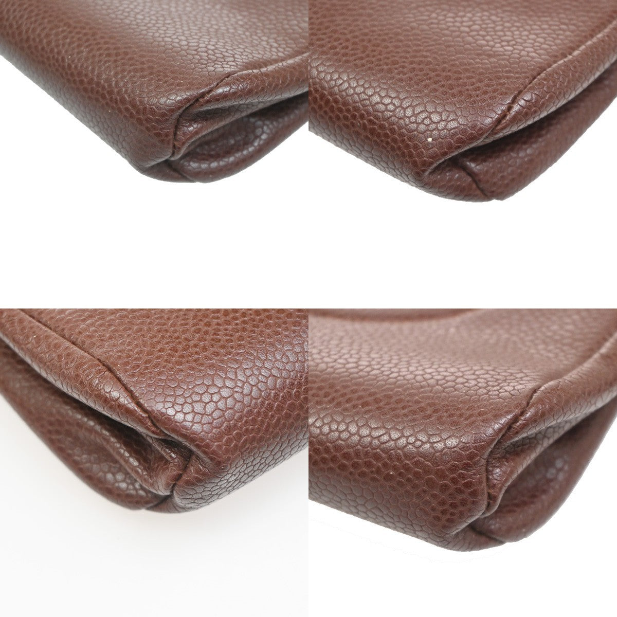 CHANEL CC Logo Pouch Grained Calfskin Leather Red Gold Italy 30KC157
