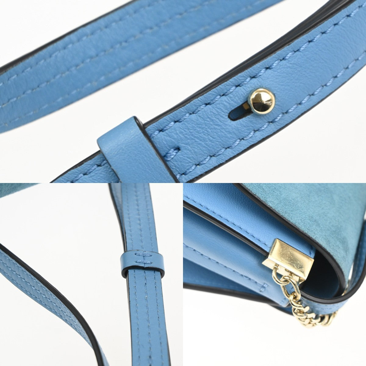 CHLOE Logo Faye Crossbody Shoulder Bag Suede Leather Blue Spain GHW 38CA694
