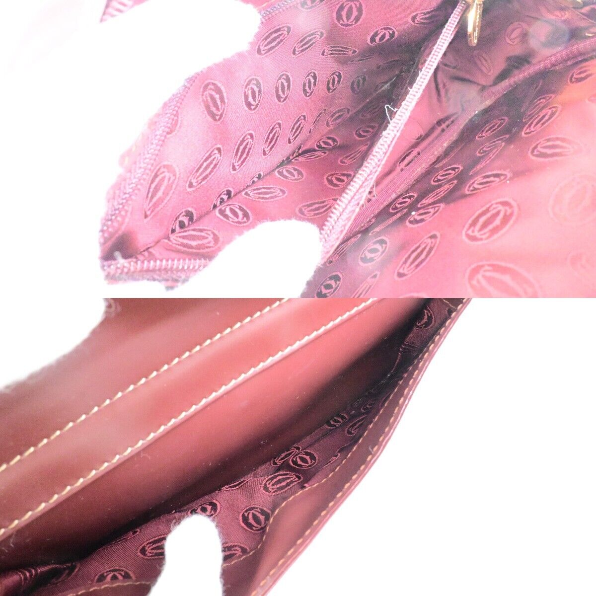 MUST DE CARTIER 2C Logos Shoulder Bag Leather Bordeaux Red Gold France 69FA310