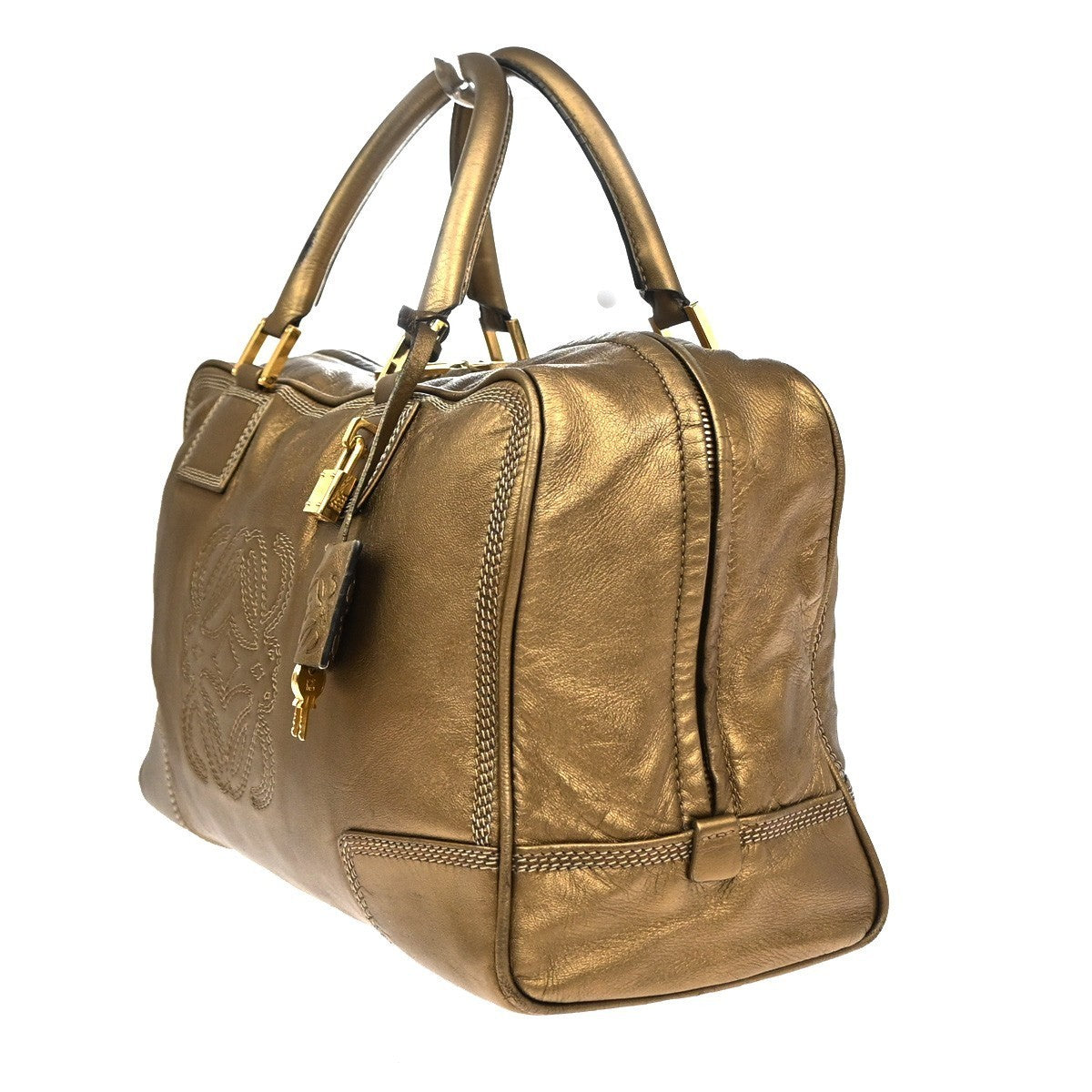 LOEWE Logo Amazona Anagram Hand Bag Leather Lock Gold GHW Spain 38YJ203