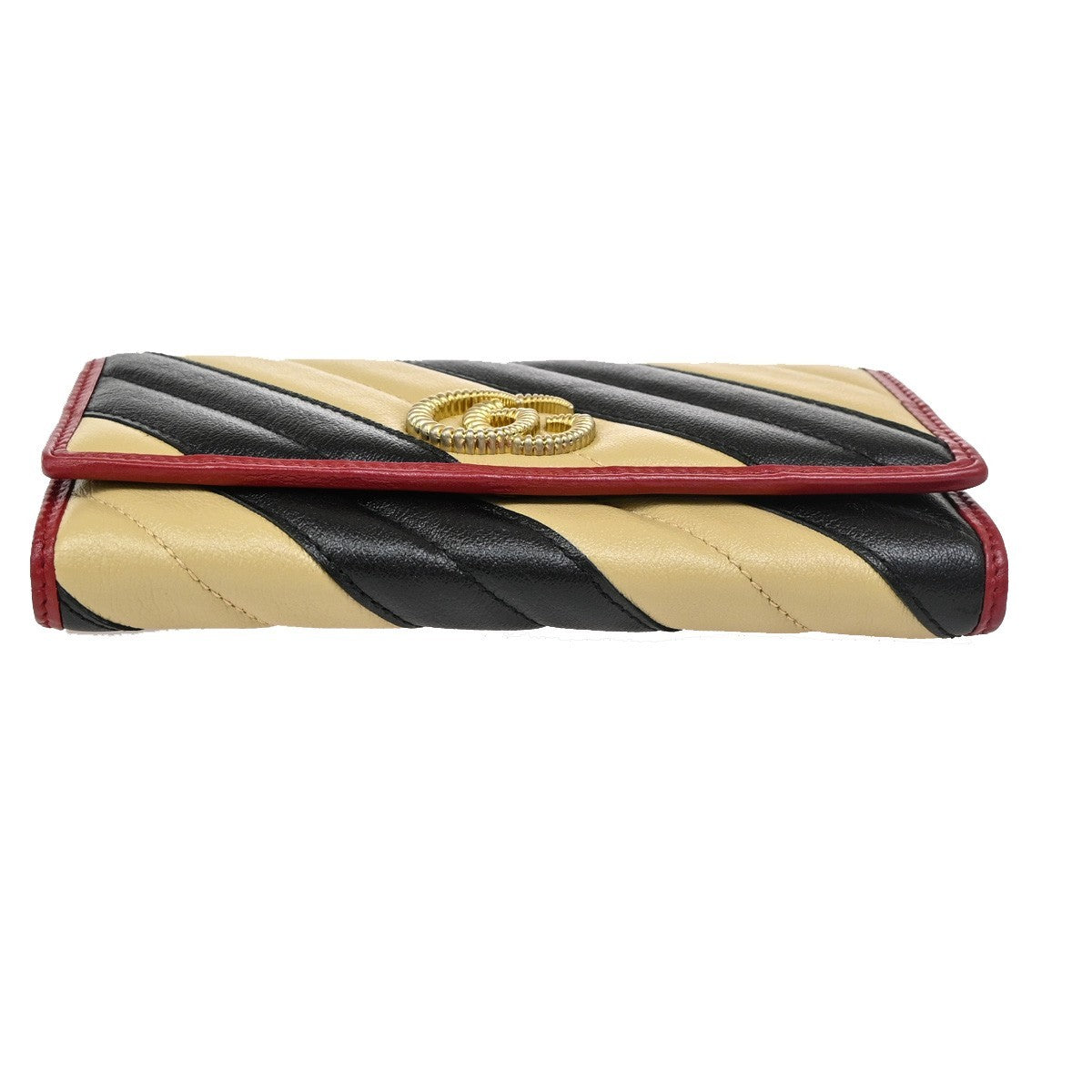 GUCCI GG Logo Marmont Continental Long Wallet Leather Black Beige Red 82RL528