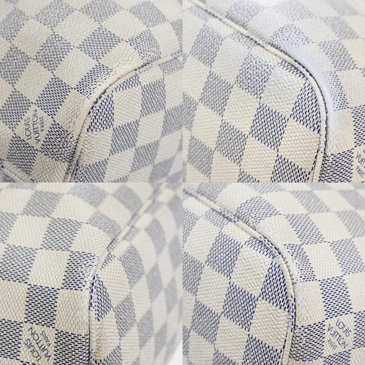 LOUIS VUITTON Neverfull PM Shoulder Tote Bag Damier Azur Leather N51110 72KB598