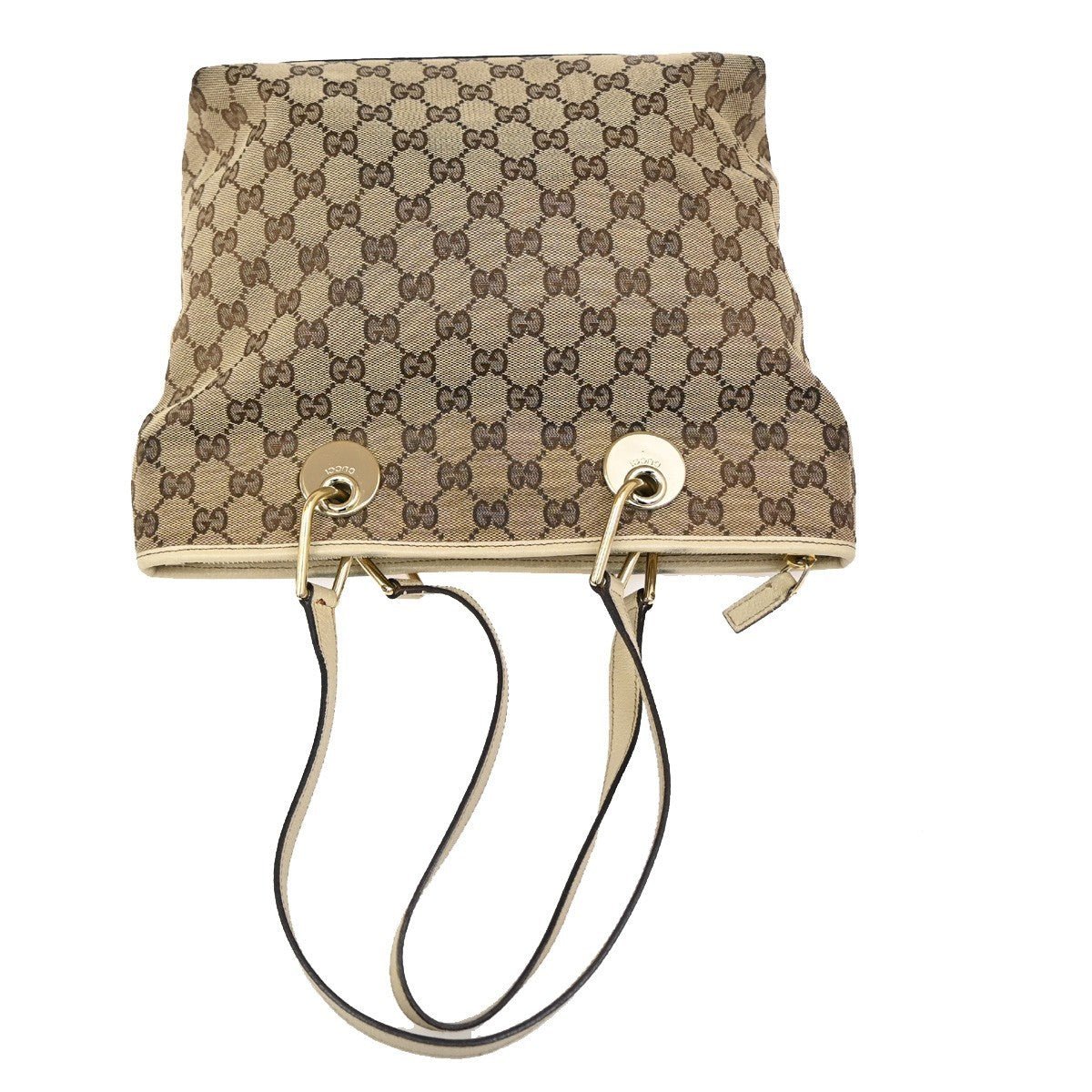 GUCCI Logo GG Pattern Shoulder Bag Canvas Leather Beige Italy 36TA101
