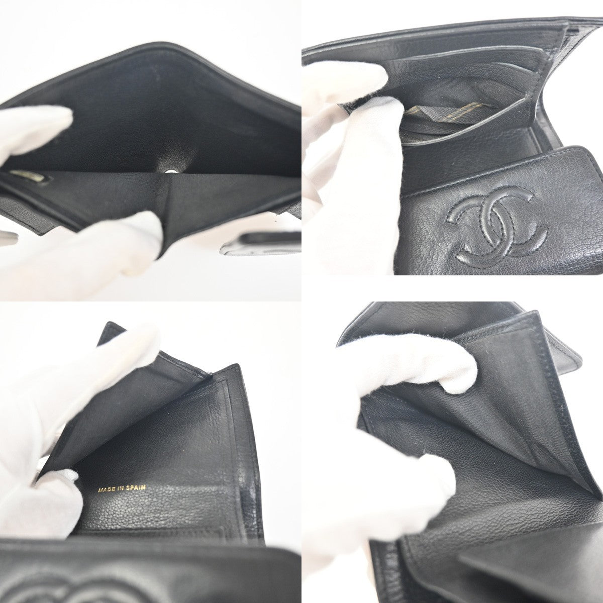 CHANEL CC Logo Timeless Trifold Mini Wallet Leather Black GHW Spain 68KC755