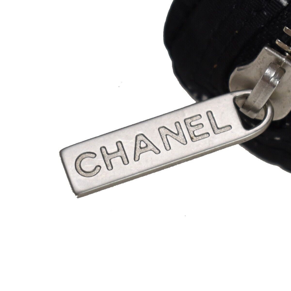 CHANEL CC Logo Travel Line Pen Case Pouch Nylon Black Silver France 04RH703