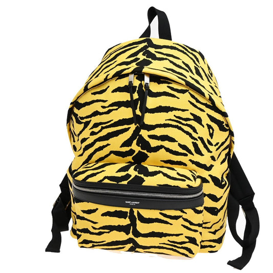Saint Laurent Logo Zebra Backpack Bag Canvas Leather Yellow Black 85RL233