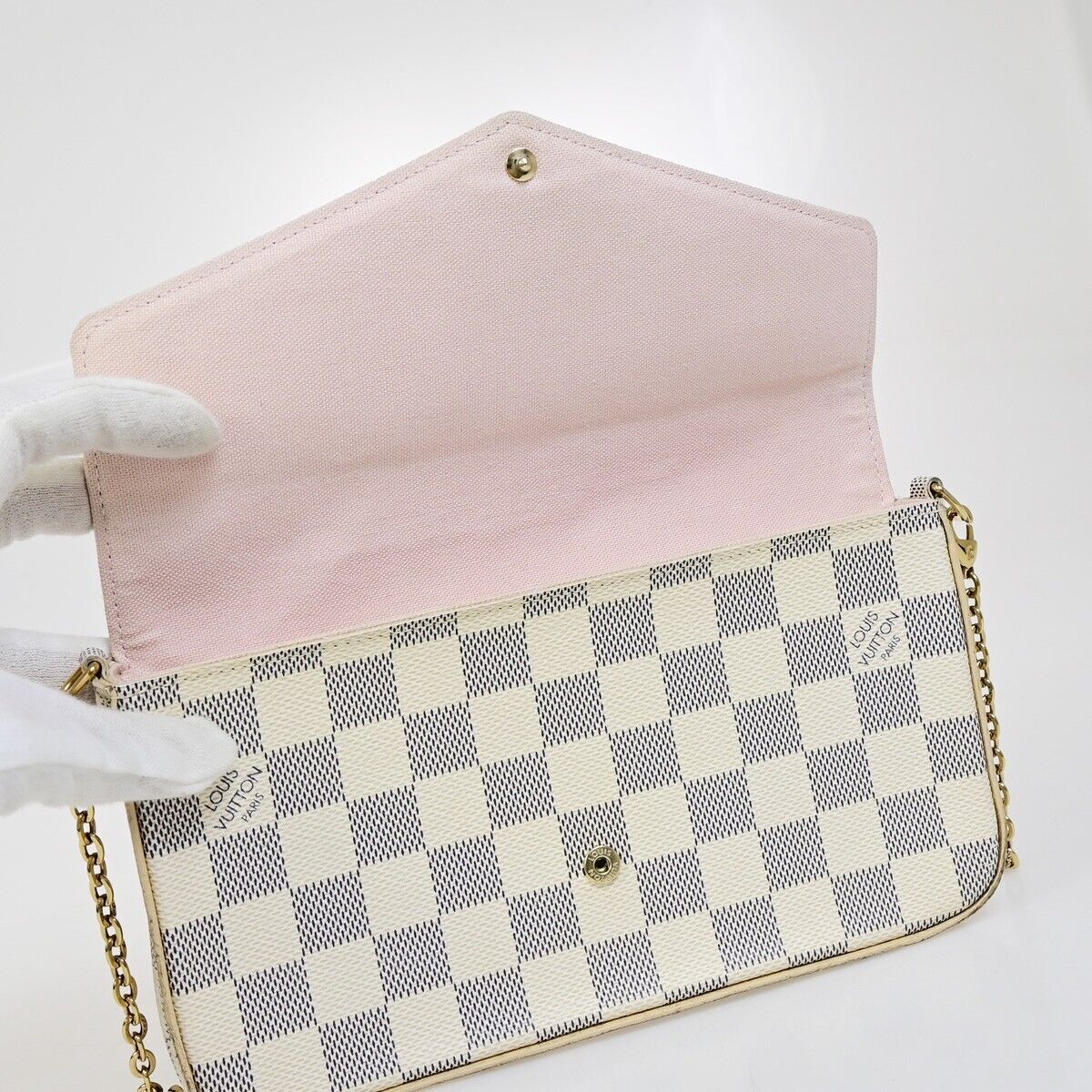 LOUIS VUITTON Felicie Pochette Chain Shoulder Bag Damier Azur WE N63106 99FB120