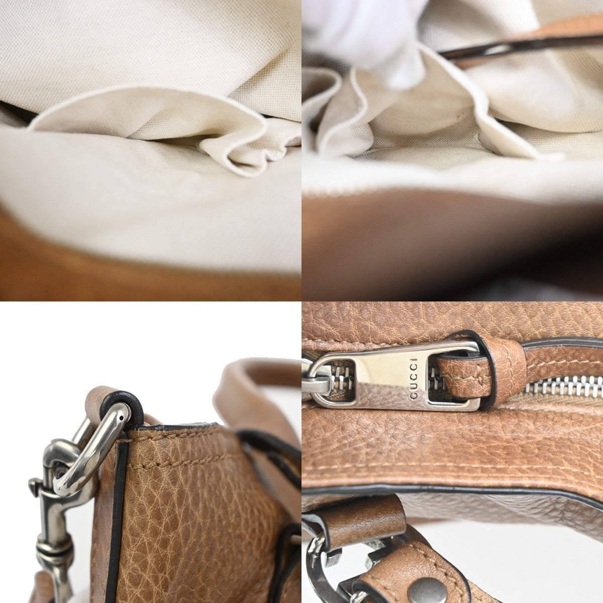 GUCCI Miss GG Hand Bag Pebbled Calfskin Leather Brown Beige SHW Italy 86ZA167