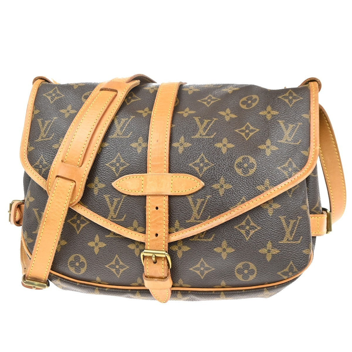 LOUIS VUITTON Logo Saumur 30 Shoulder Bag Monogram Leather Brown M42256 90MA320