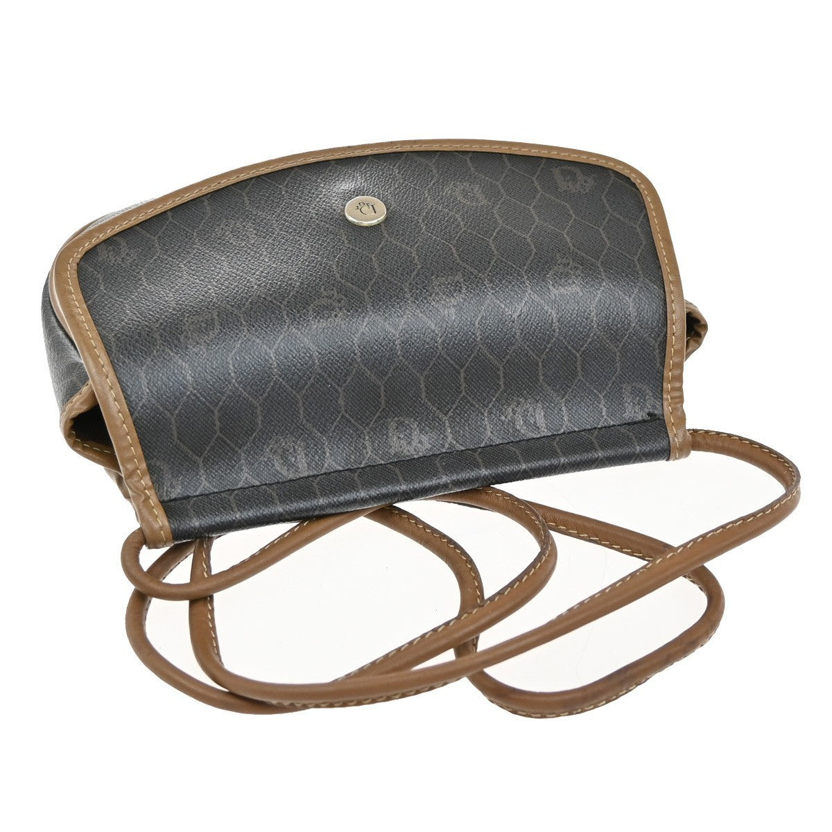 CHRISTIAN DIOR Logo Honeycomb Mini Shoulder Bag PVC Leather Brown GHW 61KP075