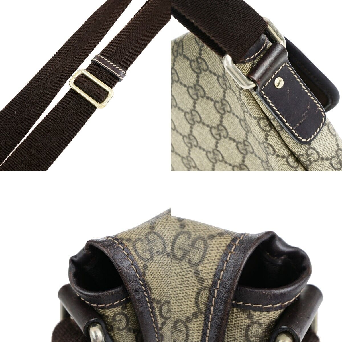 GUCCI Logo GG Pattern Crossbody Shoulder Bag PVC Leather Brown Italy 68EC870