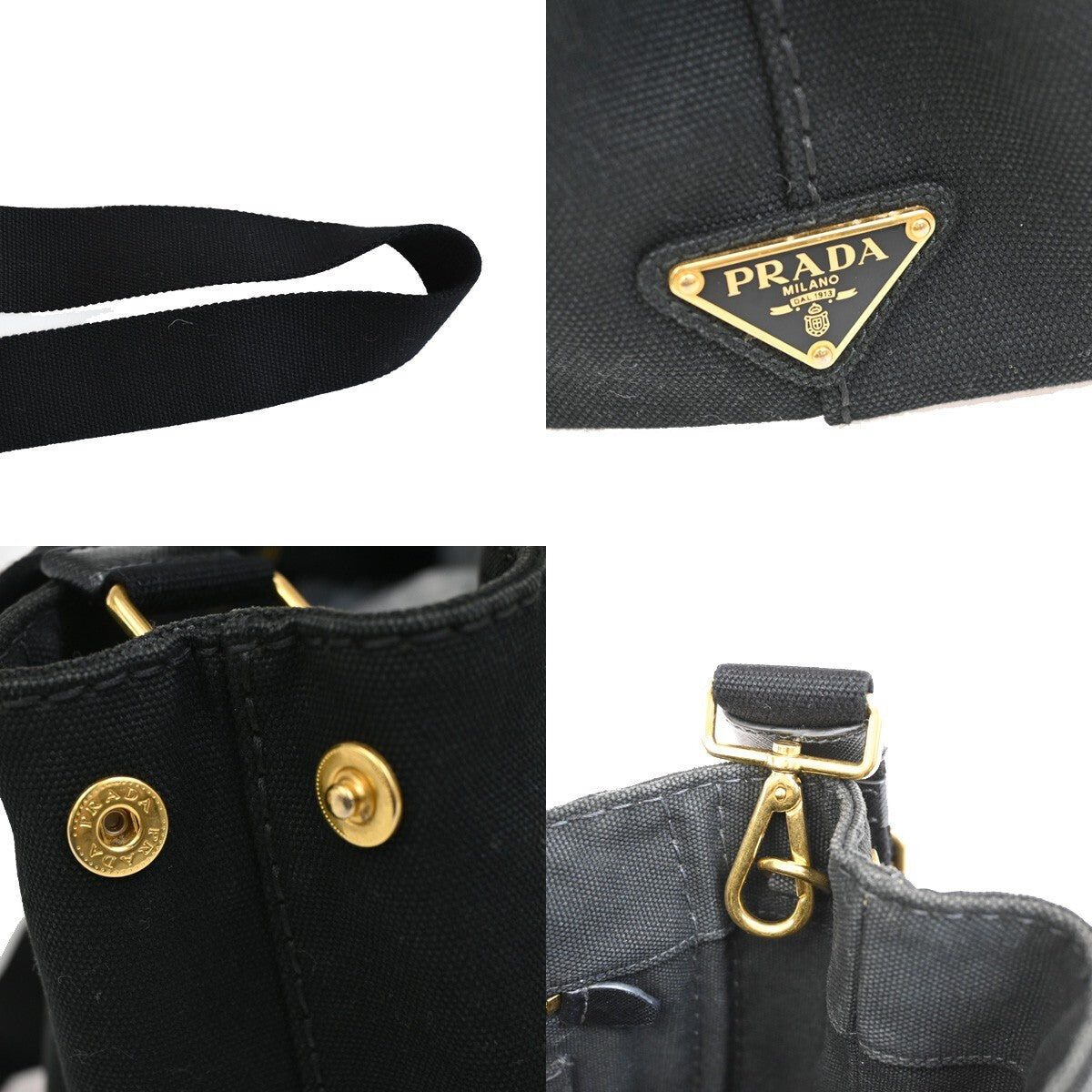 PRADA Logo Canapa 2Way Shoulder Hand Bag Canvas Leather Black GHW Italy 77EE255