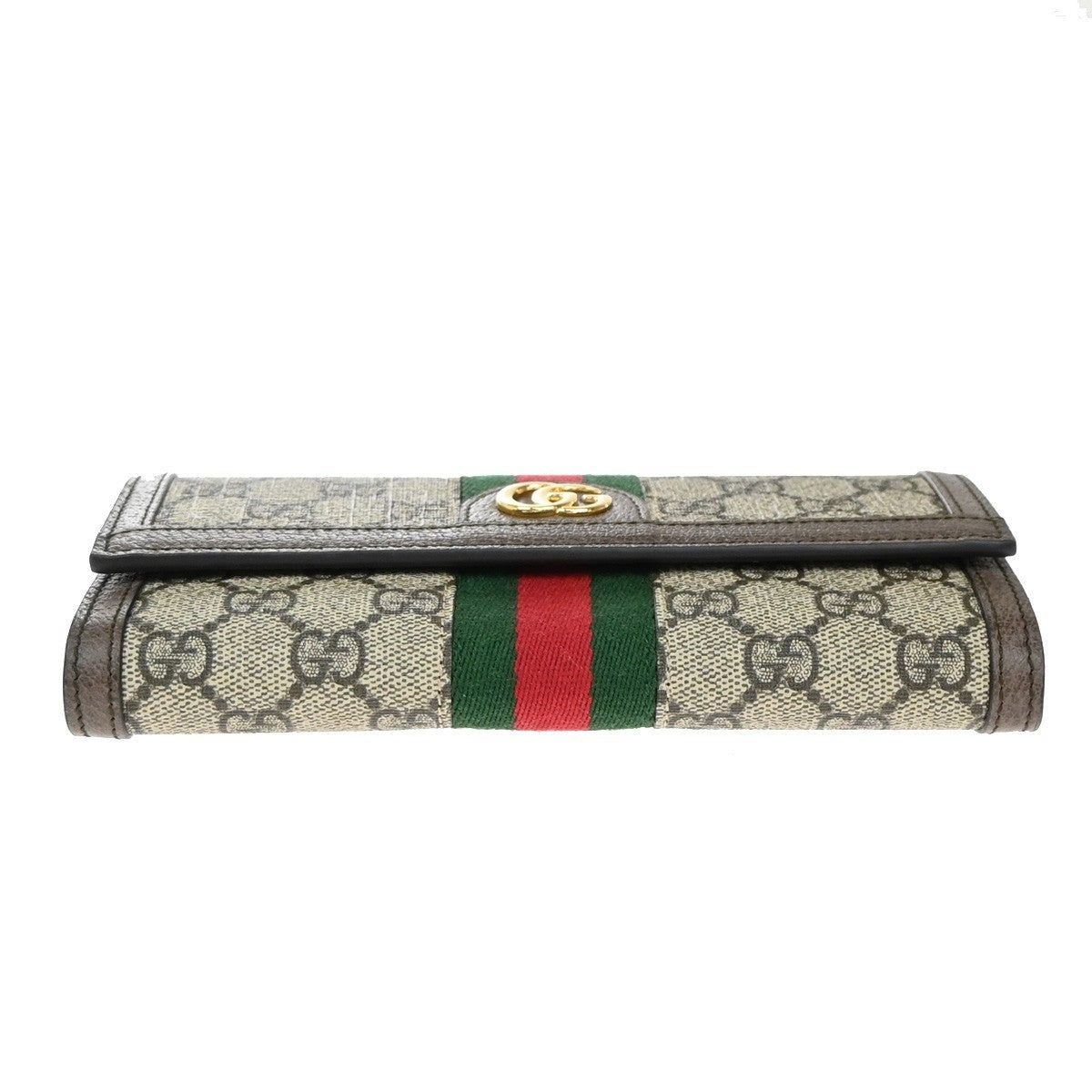 GUCCI Logo GG Pattern Sherry Bifold Long Wallet Supreme Leather Brown 76RF647