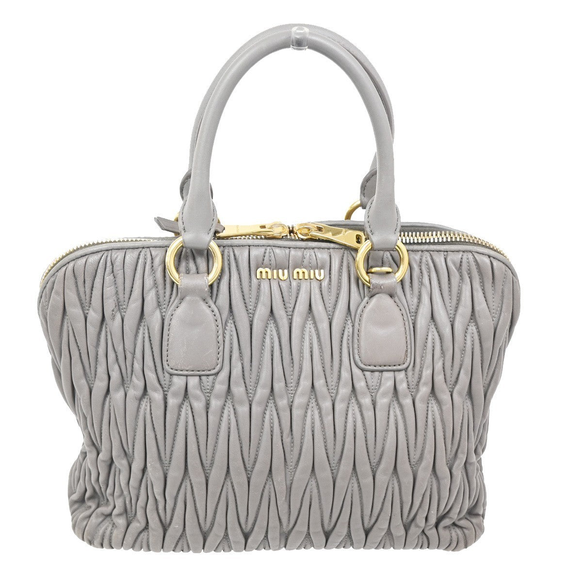 MIU MIU Logo Matelasse Shoulder Hand Bag Leather Purple Gray Gold  84TA360