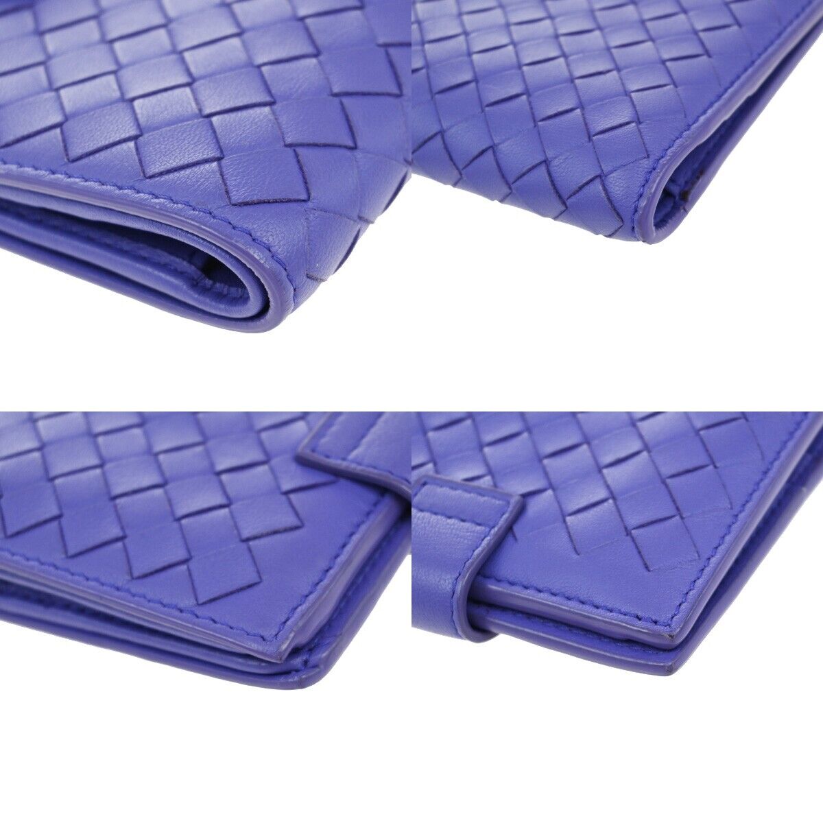 BOTTEGA VENETA Logo Intrecciato Bifold Compact Wallet Leather Purple 62EE110