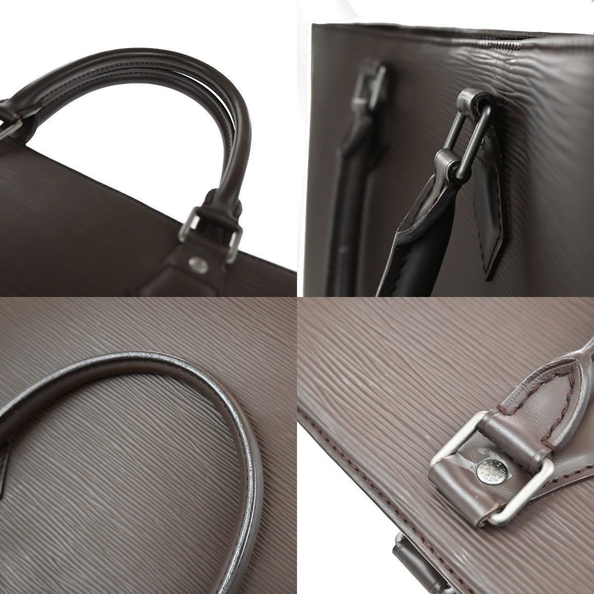 LOUIS VUITTON Logo Sac Plat Hand Tote Bag Epi Leather Brown M52742 87KB932
