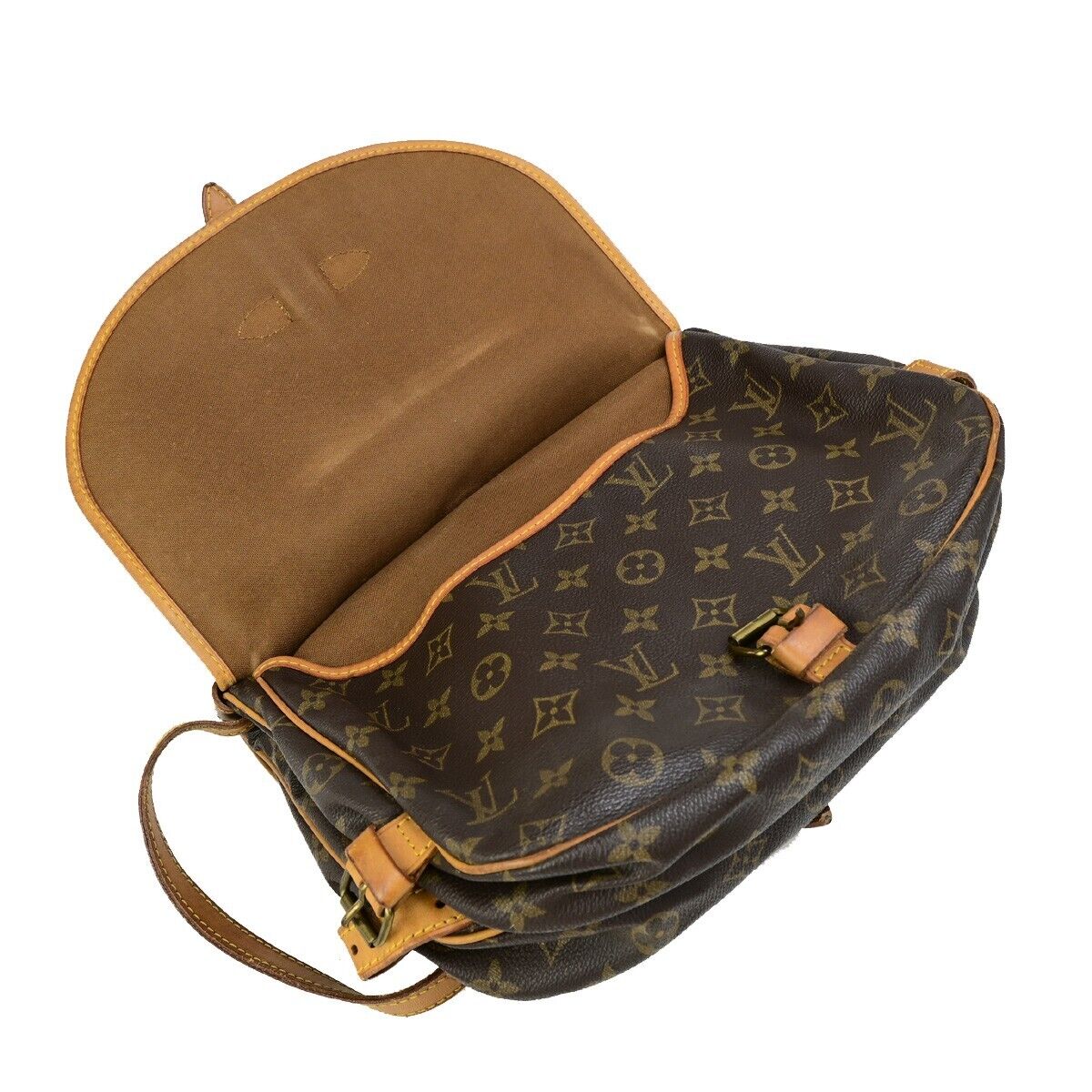 LOUIS VUITTON Logo Saumur 30 Shoulder Bag Monogram Leather Brown M42256 88ED062