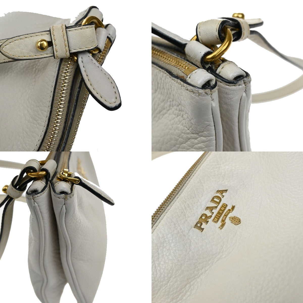 PRADA Logo Crossbody Mini Shoulder Bag Leather White GHW 76YH762