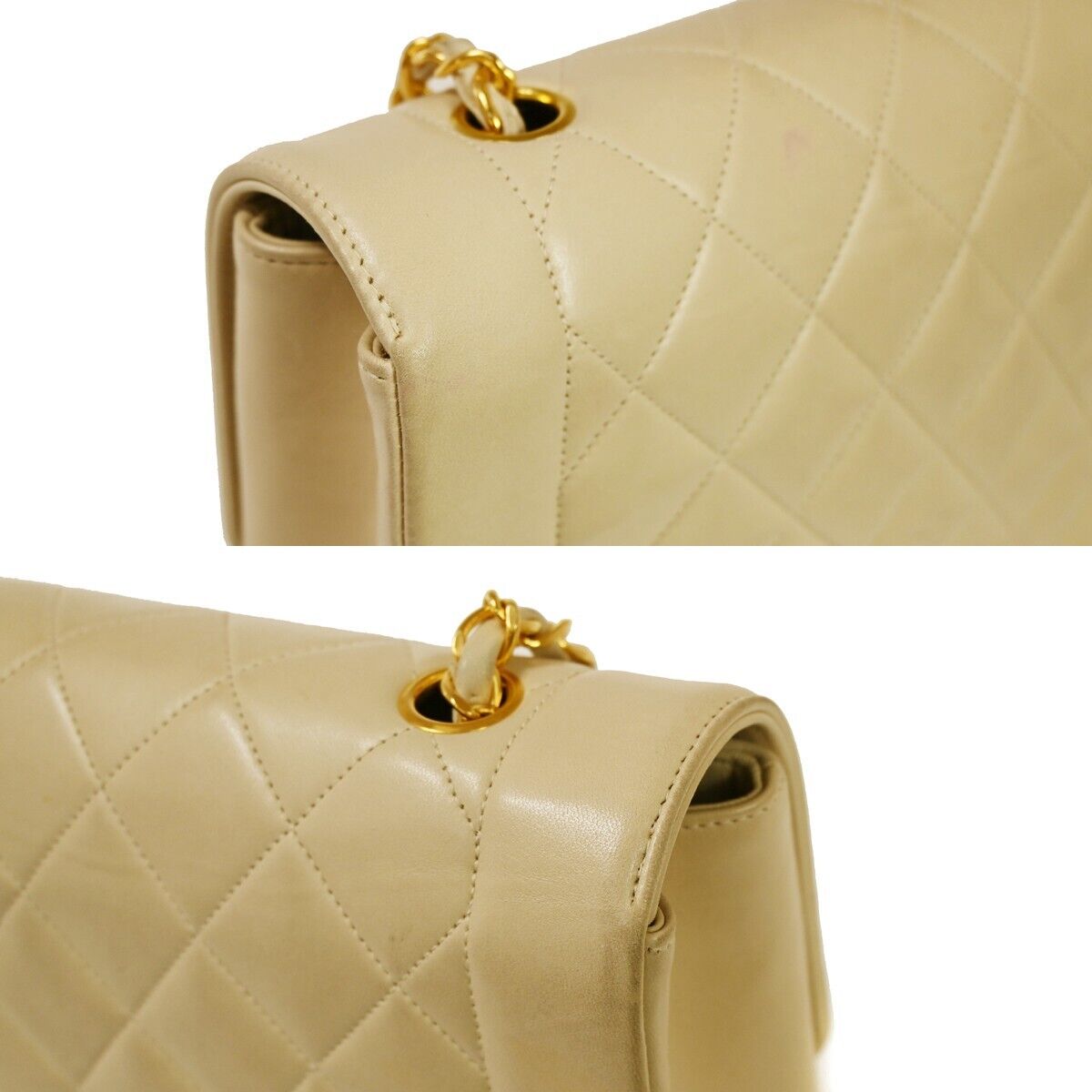 CHANEL CC Logo Diana Matelasse 25 Chain Shoulder Bag Leather Beige GHW 898RH912