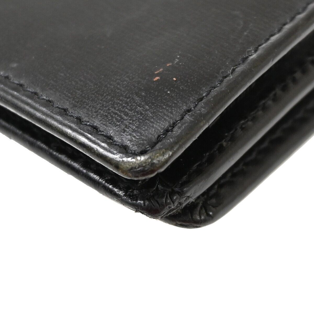 CARTIER 2C Logo Bifold Wallet Purse Leather Black Silver Made in France 07FA043