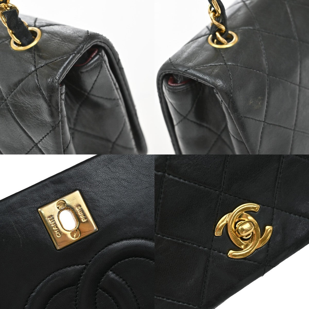 CHANEL CC Mini Matelasse Full Flap Chain Shoulder Bag Leather Black GHW 654RF285