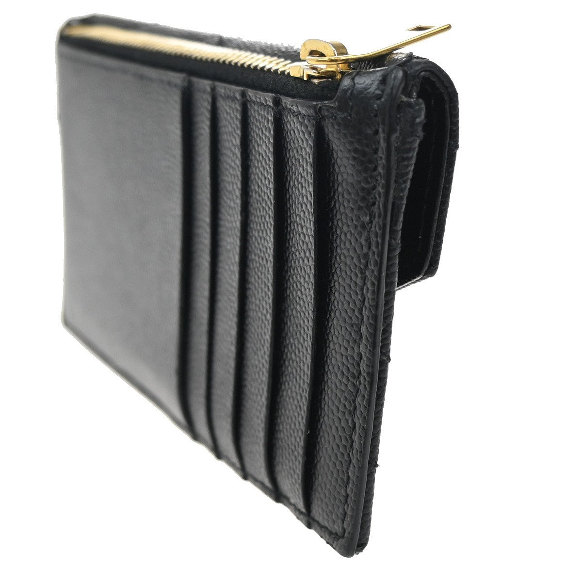SAINT LAURENT YSL Logo Frap Card Coin Case Quilted Leather Black 612808 87KB982