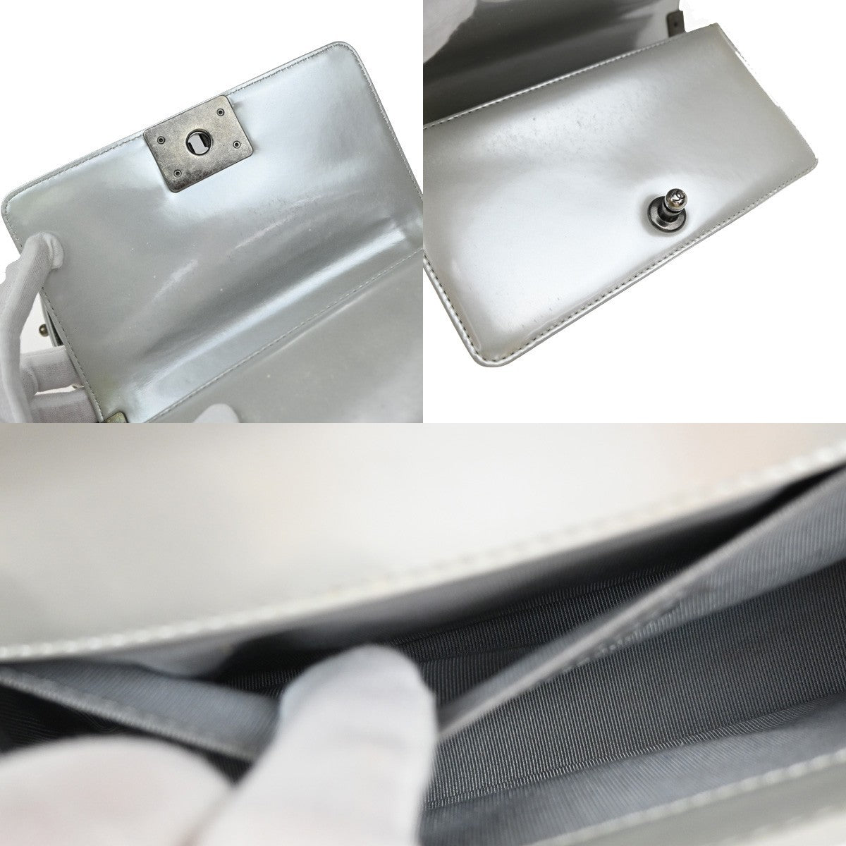 CHANEL Boy CC Chain Shoulder Bag Leather Silver SHW Italy 627RP168