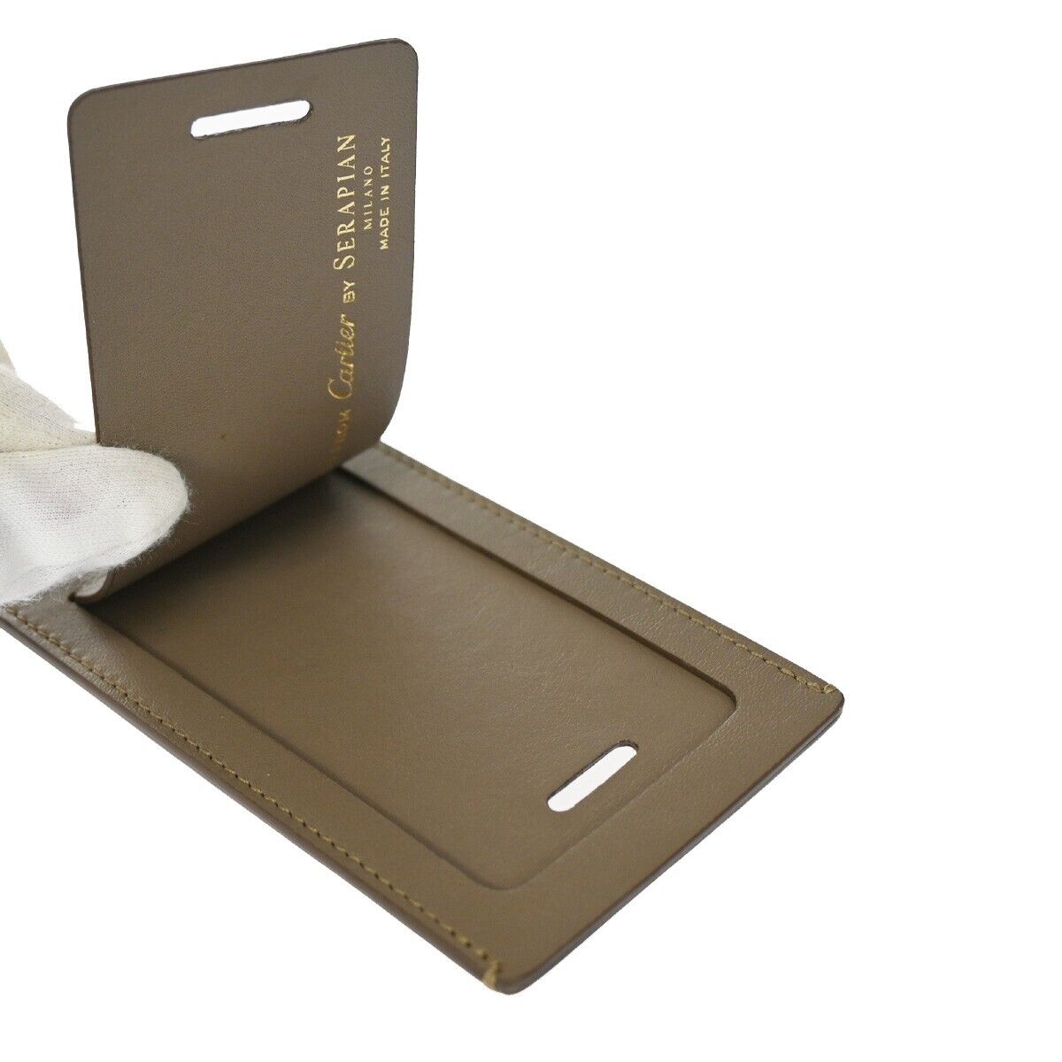 CARTIER BY SERAPIAN Name tag Leopard Leather Brown Italy Bag Accessory 07SH126