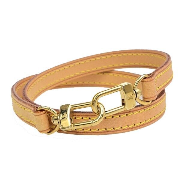 LOUIS VUITTON Logo Shoulder Strap Leather Brown Gold Bag Accessory 63EE058