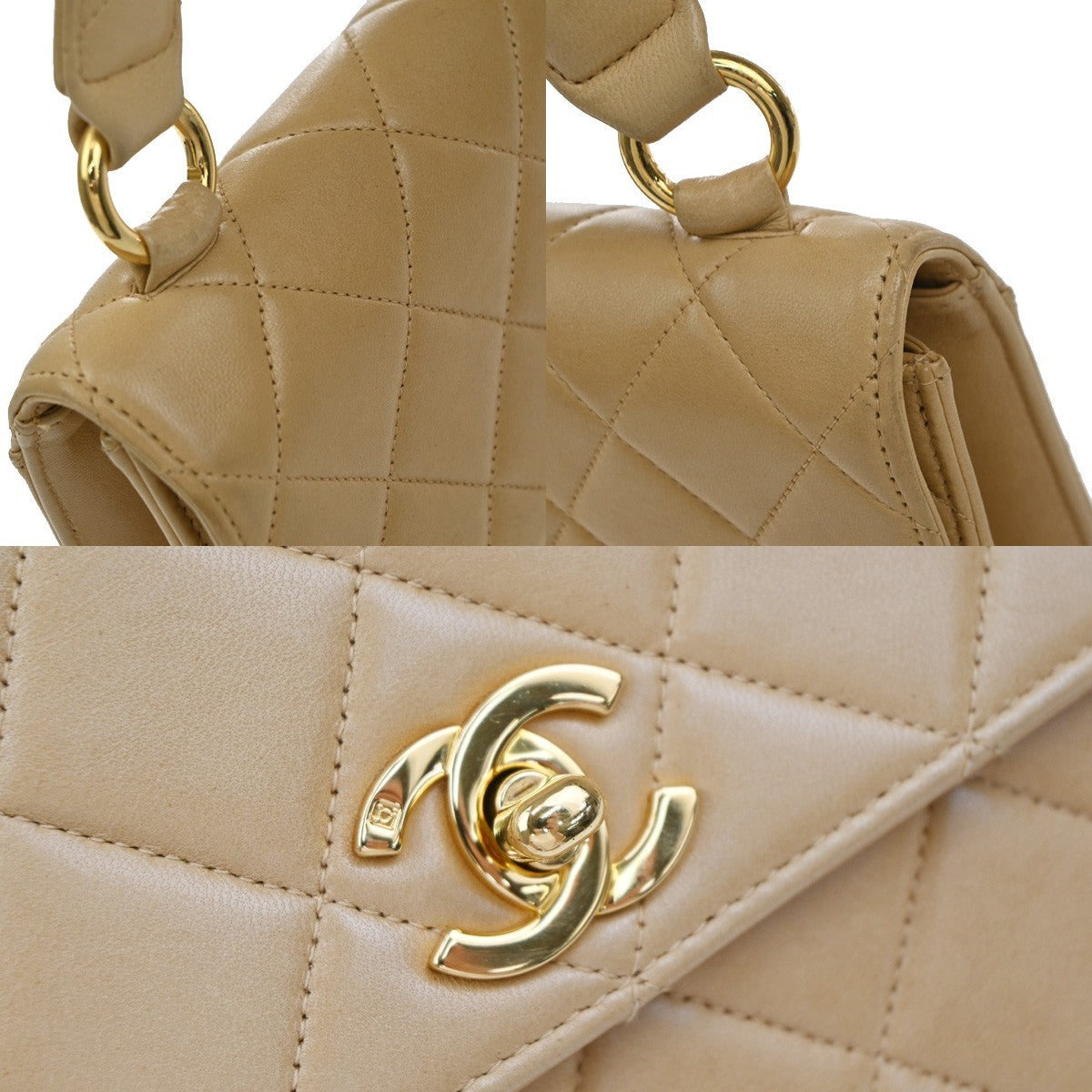 CHANEL Matelasse 22 Shoulder Bag Leather Beige Vintage 396RP180