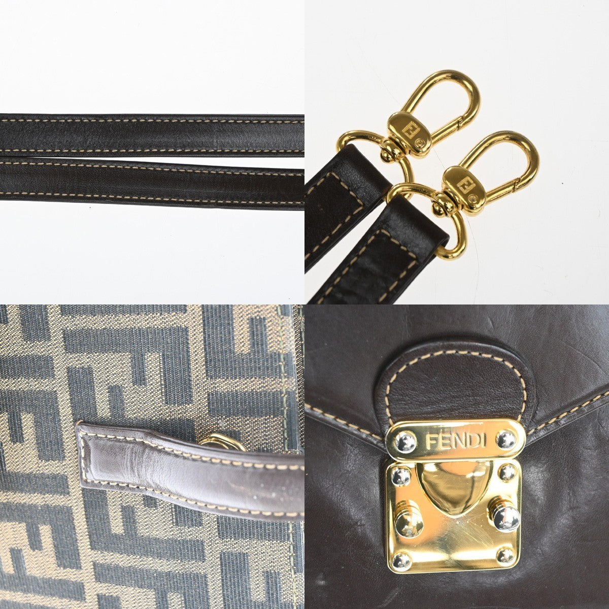 FENDI Zucca Pattern 2Way Shoulder Hand Bag Canvas Leather Brown GHW 97TA505