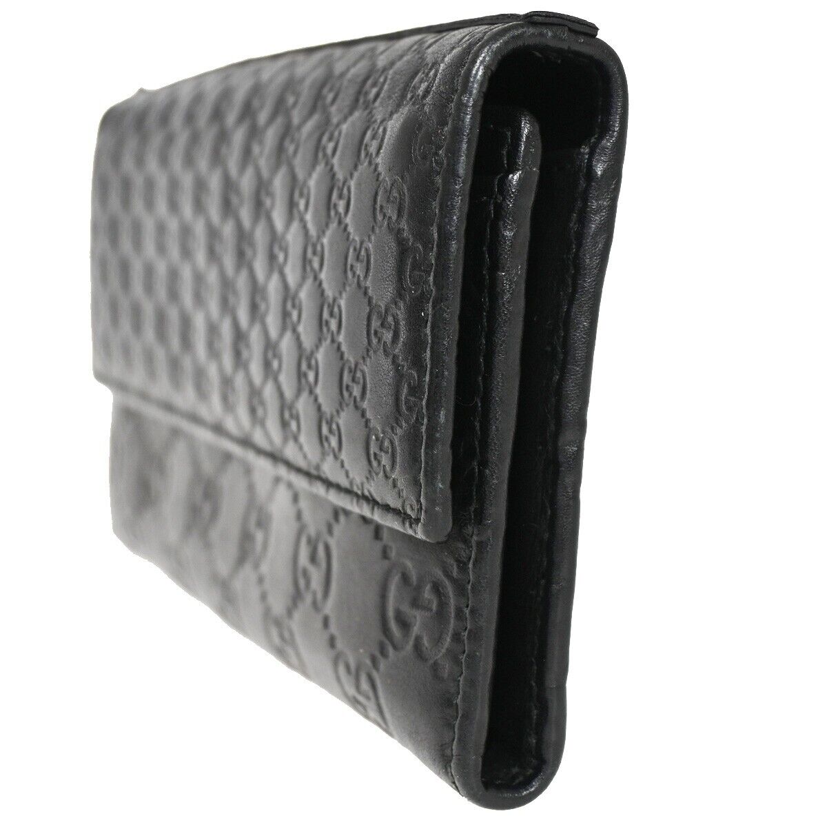 GUCCI Micro Guccissima GG Pattern Long Bifold Wallet Leather Black Gold 32EA632