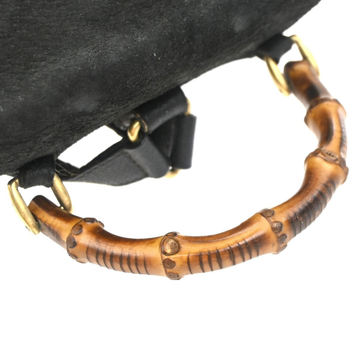 GUCCI Logo Bamboo Backpack Bag Suede Drawstring Black Italy 61EG169