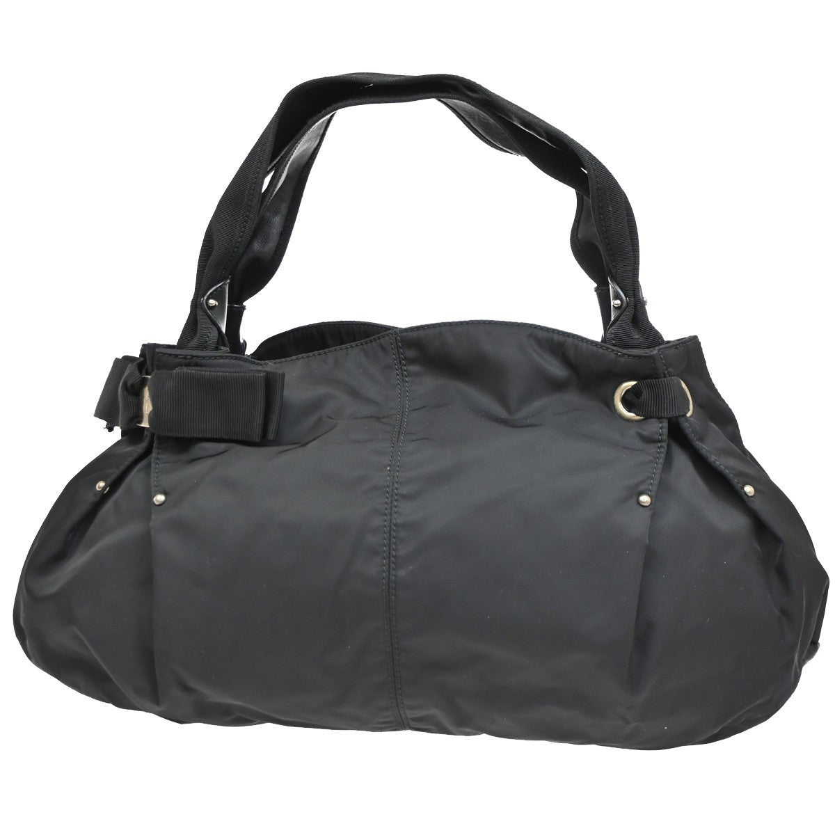 SALVATORE FERRAGAMO Vara Ribbon Handbag Nylon Leather Black Italy 68KC071