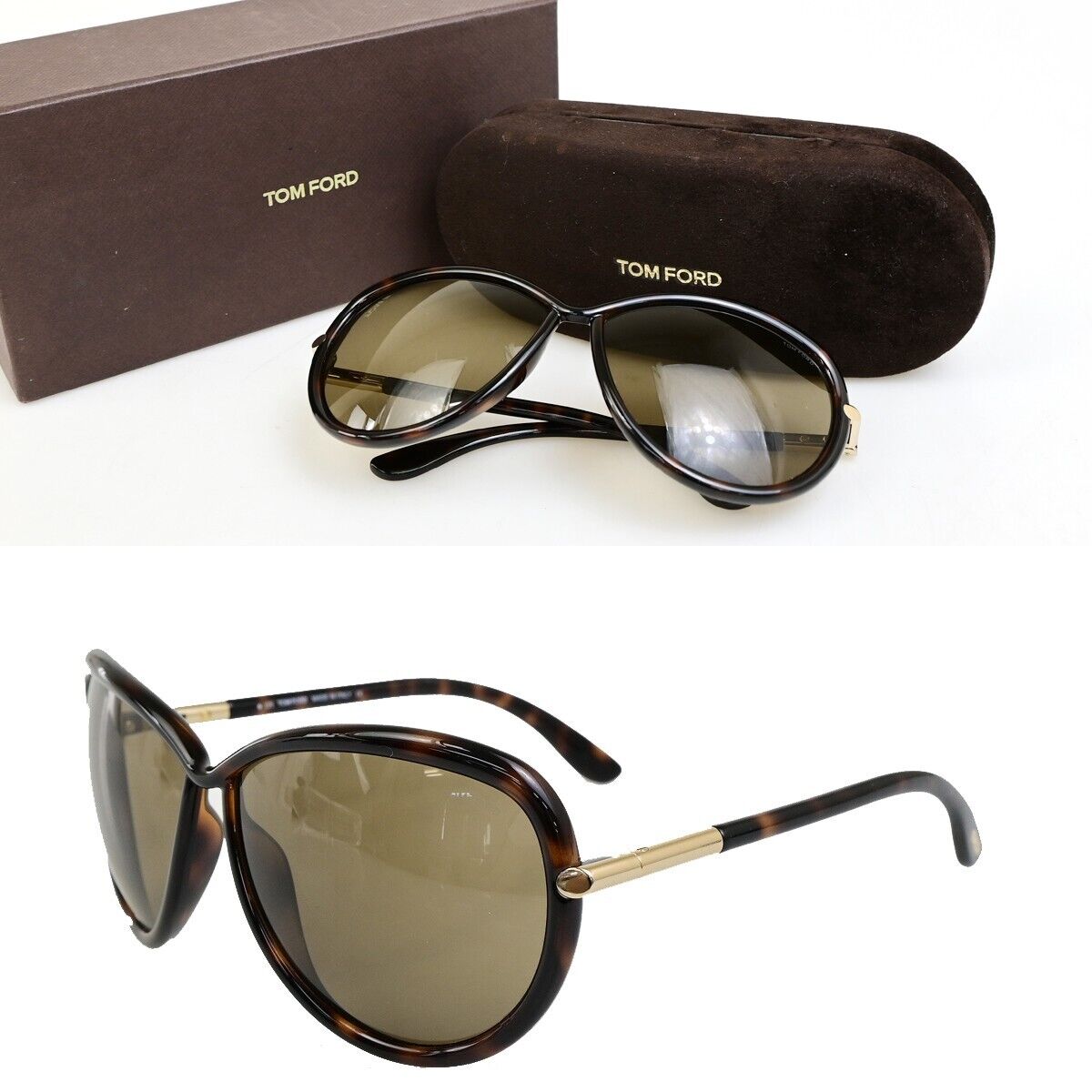 TOM FORD Logo Sabrina Sunglasses  Eye Wear Plastic Brown Gold  TF161  02FA053