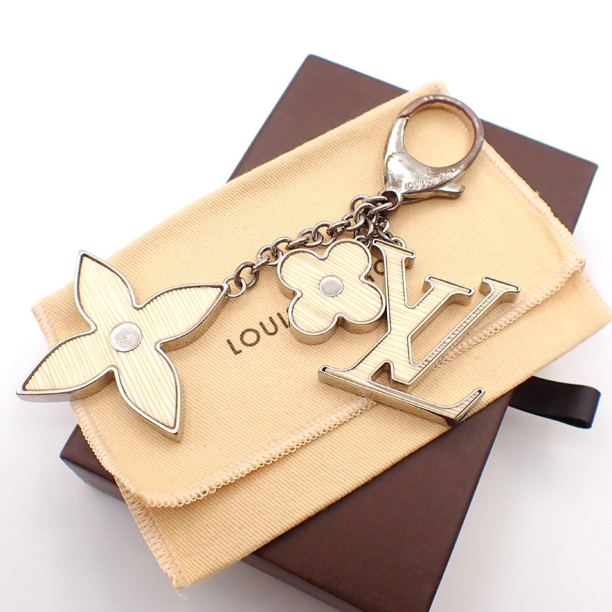LOUIS VUITTON Logo Bijoux Sac Bag Charm White Silver M65085 69AA127