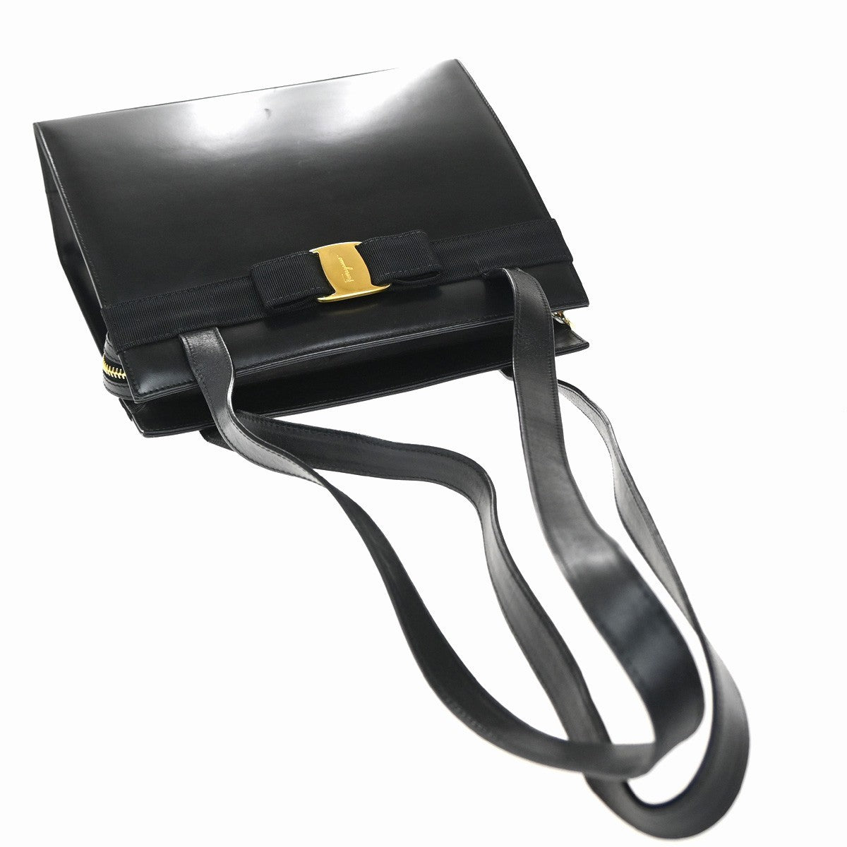 SALVATORE FERRAGAMO Logo Vara Shoulder Bag Canvas Leather Black Italy 65KP605