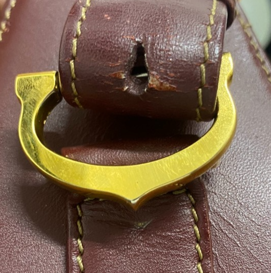 CARTIER Logo Tulip Bucket Drawstring Shoulder Bag Leather Red GHW Spain 35ZA374