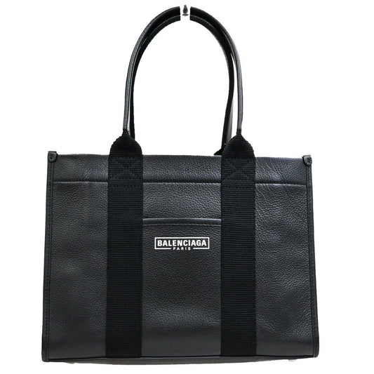 BALENCIAGA Logo Hardware Small Tote Bag Hand Bag Leather Black Italy 18EE102